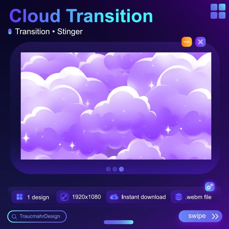Purple Clouds Magical Animated Transition Stinger Stream Animation Overlay Vtuber Bird Witch Streaming Assets for streamers image 4
