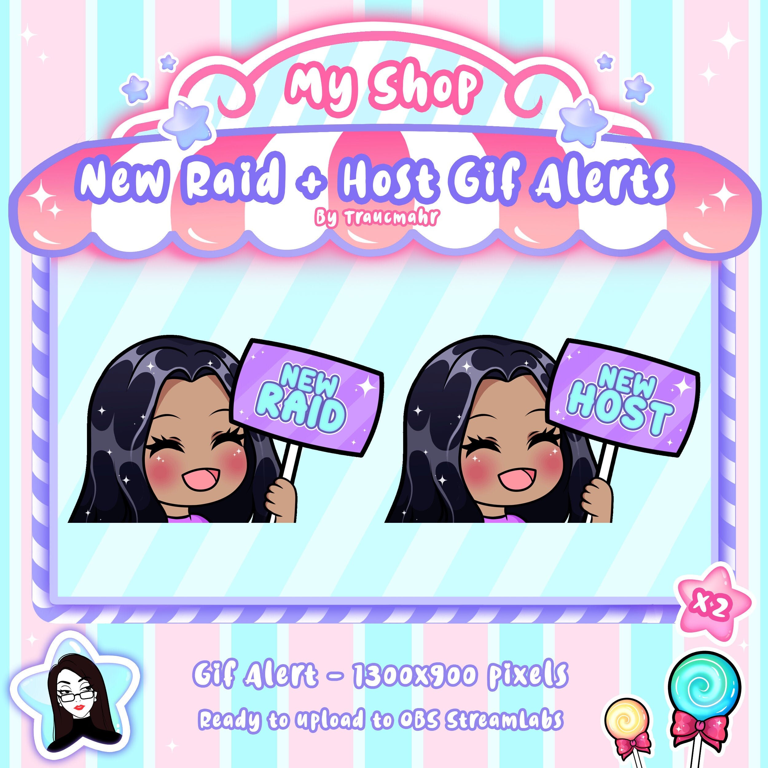 Animated Gif Raid Host Alerts Of A Cute Chibi Black Hair Etsy