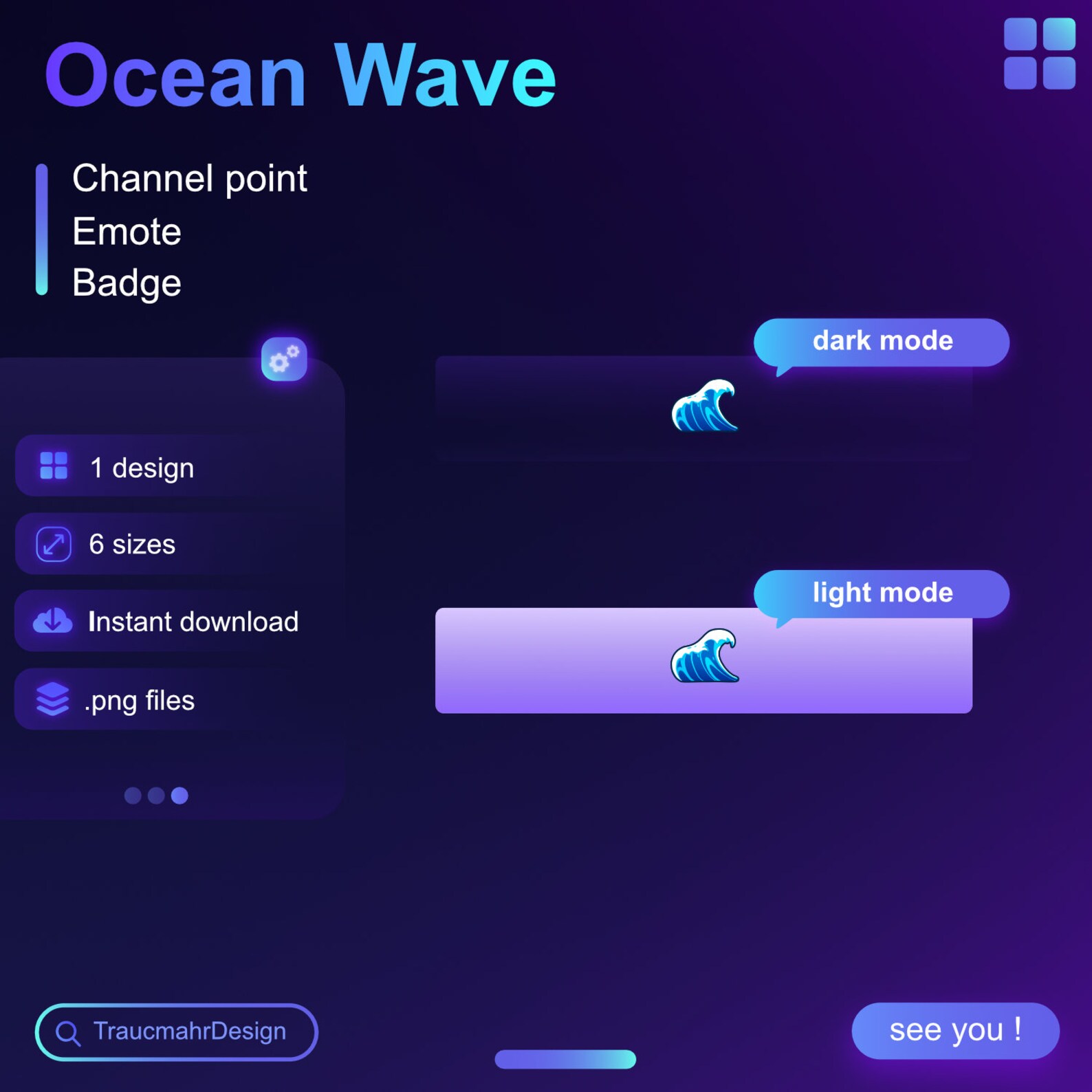 Blue Ocean Wave | Twitch Channel Point | Emote | Sub Badge | Bit Badge ...