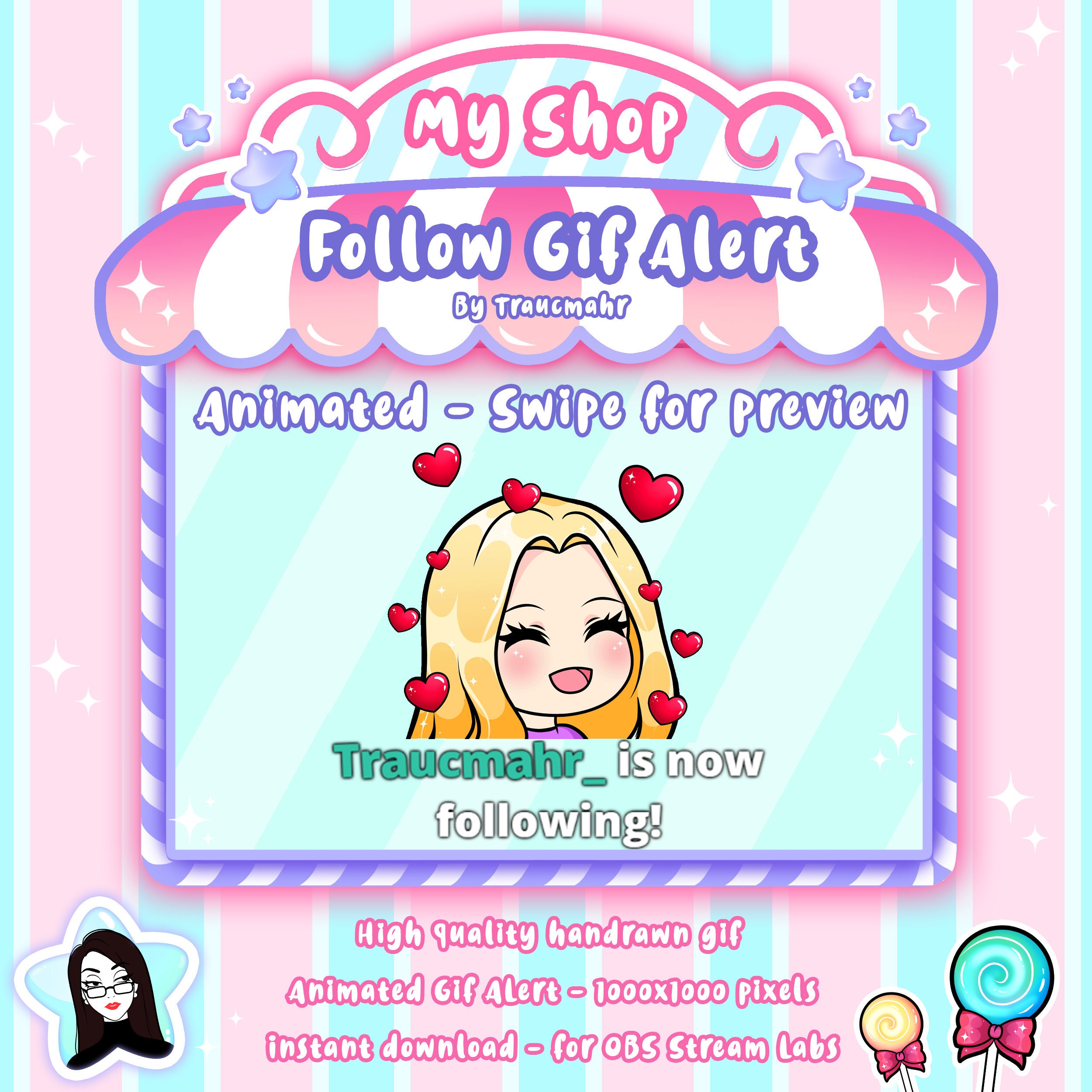 Animated Gif New Follower Alert Of A Cute Chibi Blonde Hair Etsy