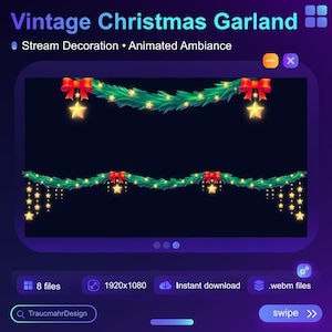 Vintage Christmas Garland Animowana Dekoracja Strumienia | Zima, Boże Narodzenie, Święta | Nakładka Dekoracji Vtuber | Atmosfera | Zasób Strumieniowy