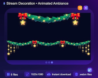 Guirnalda navideña vintage con decoración animada para transmisión en directo / Invierno, Navidad, fiestas / Superposición de decoración de Vtuber / Ambiente / Activo de transmisión en directo