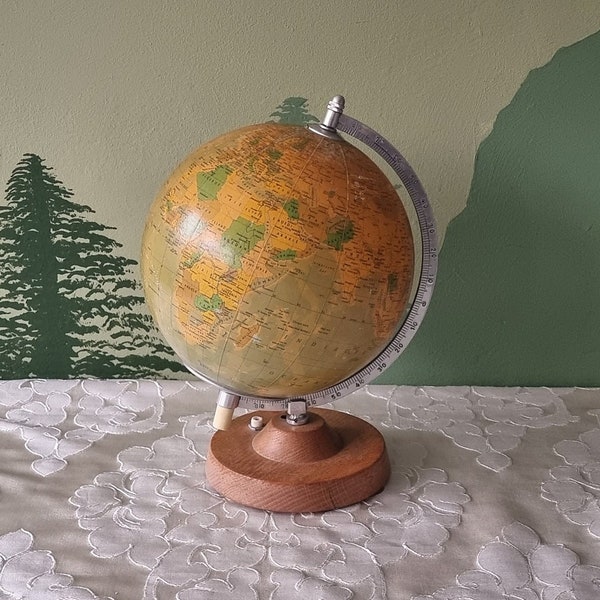 vintage Räth illuminated glass globe school dutch 80's lamp world map germany earth GDR