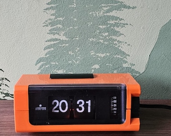Vintage Junghans flip clock chrono vox S 70's 24h flip clock orange rare working west Germany alarm table clock