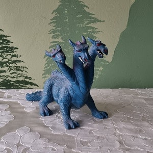 Vintage chitech industries 1984 blue 3 tri headed dragon blue purple motu ko galaxy fighters rare rubber 80&#39;s toy y2k dor mei Hong Kong dino