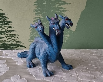 Vintage Chitech Industries 1984 blue, three-headed dragon, blue, purple, MOTU, KO, Galaxy Fighters, rare rubber 80's toy, Y2K, Dor Mei, Hong