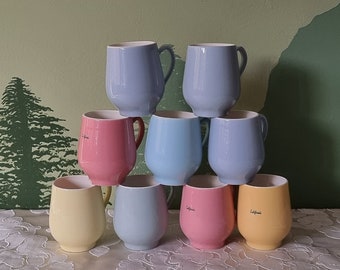 Vintage Royal Sphinx Petrus Regout Maastricht 50er Jahre Niederländische Pastell-Keramikbecher California Coffee Belly Cup California Gelb Rosa Grün Blau