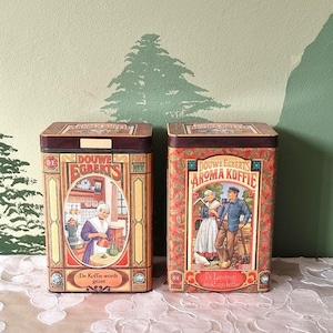 Vintage Douwe Egberts coffee tea tin, 80's Dutch design rectangular metal storage canister, Y2K.