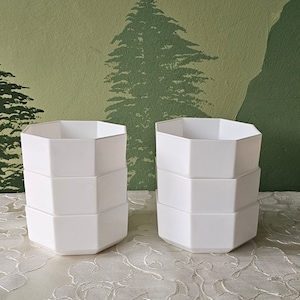 vintage Arcoroc octime tazón de postre blanco 80&#39;s plato de vidrio octogonal pomo diseño ramekin luminarc francia