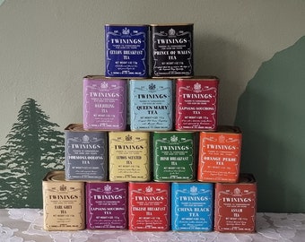 vintage Twinings thé étain métal caddy boîte de rangement carrée Angleterre vide années 50 60 70