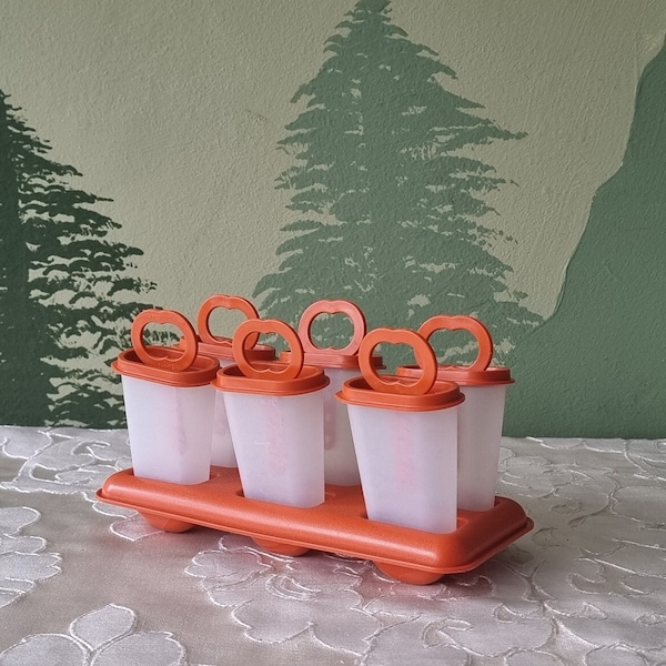 vintage Tupperware 343 ice popsicle mold 70's orange plastic 481 popsicle ice pop set of 6 + extra