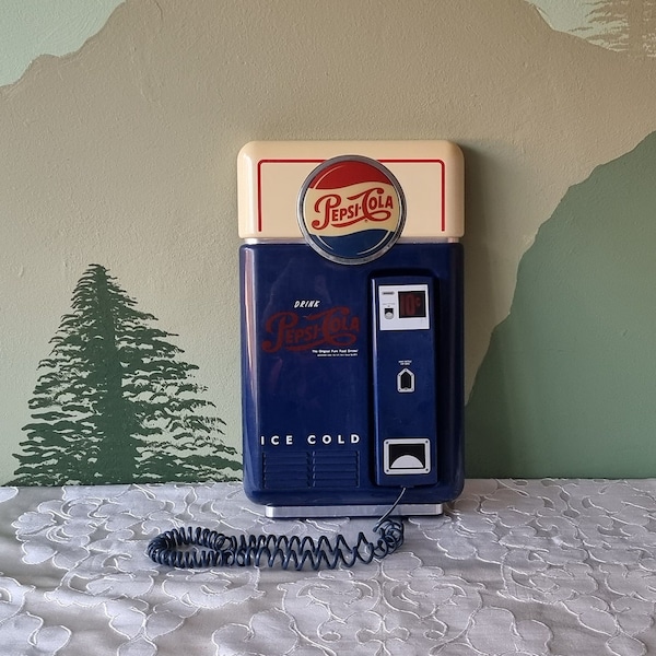 vintage Pepsi Cola nouveauté téléphone 90's distributeur automatique téléphone à collectionner rare mancave téléphone mur art Y2K téléphone fixe coke refroidisseur bleu blanc