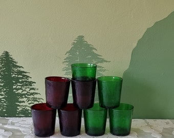 vintage Arcoroc sierra water glass cup 70's emerald green ruby red textured juice drink France