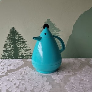 Vintage Leifheit Viva thermos coffee pot turquoise blue 80&#39;s Memphis Milano style design thermal vacuum pomo