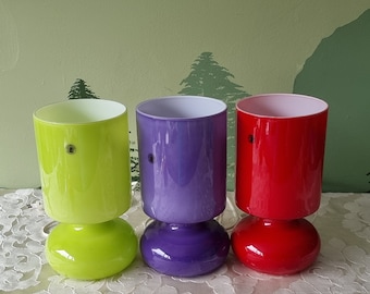 vintage Ikea lykta lilac mushroom lamp 80's purple fuchsia red green glass light handmade working moodlight space age