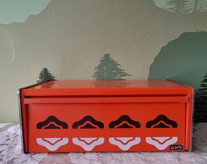 Vintage Brabantia Breadbox Juliette 70's Orange Rectangular Metal Seventies Bread Box Bin Square