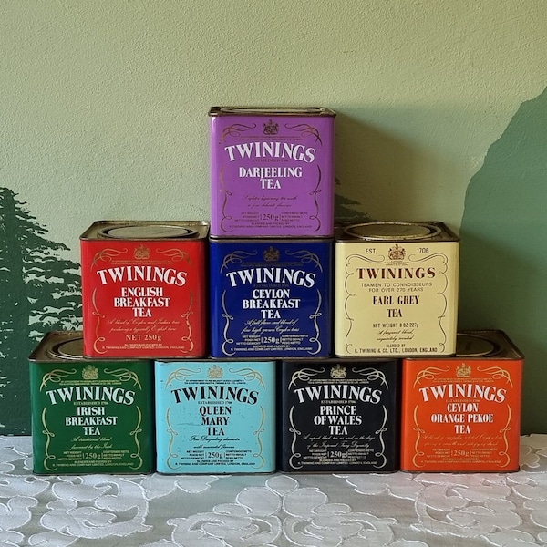 vintage Twinings tea tin metal caddy english square storage 250g cannister empty 50's 60's 70's London