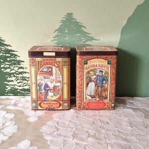 Vintage Douwe Egberts coffee/tea tin, 80's Dutch design rectangular metal storage canister, Y2K.