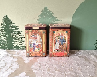 Vintage Douwe Egberts coffee/tea tin, 80's Dutch design rectangular metal storage canister, Y2K.