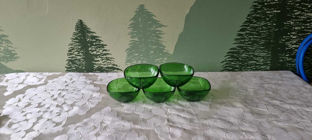 Lot De 6 Coupelles à Dessert Veréco (Duralex) France, Verre Ambré Et Bleu, Vintage