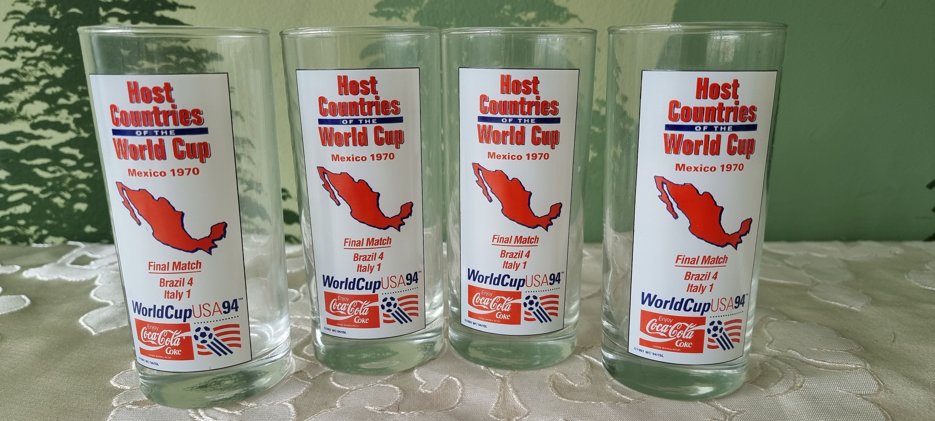 Vintage Coca-cola 1994 World Cup USA Football Drink Glasses, 90's