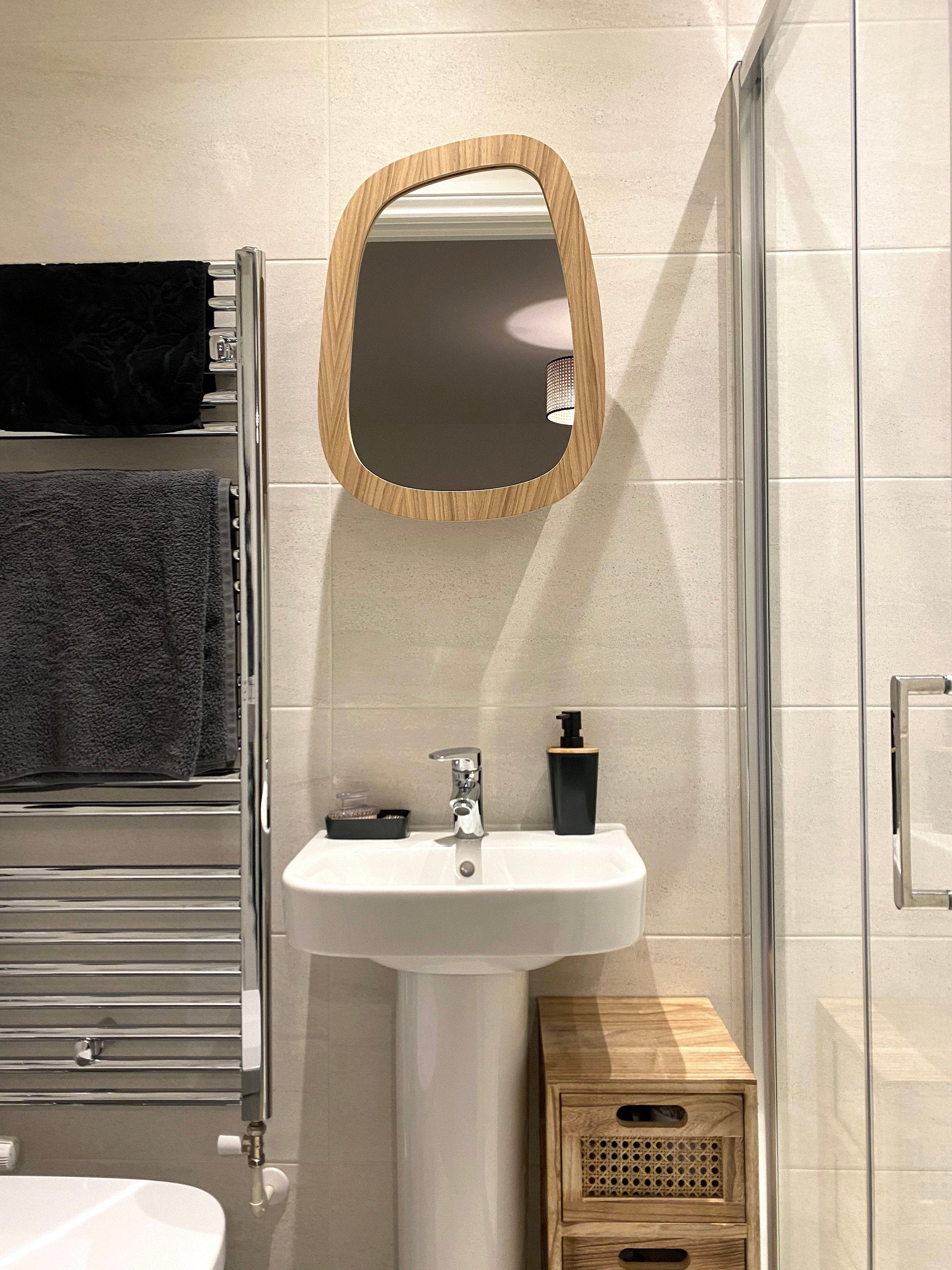 Bathroom Mirror Cabinet - Oak Veneered Plywood- Pebble Shaped Door Made To Order