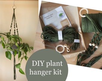 DIY Macrame plant hanger kit for beginners includes video tutorial, Gift idea, DIY hanging planter, Natural, Avocado, Make your own