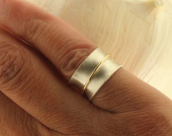 Solid Sterling Silver  and 14k Yellow Gold Spinner Ring / Wide  Mixed Metal Minimalist Ring Made to Order / Simple Spinner Ring