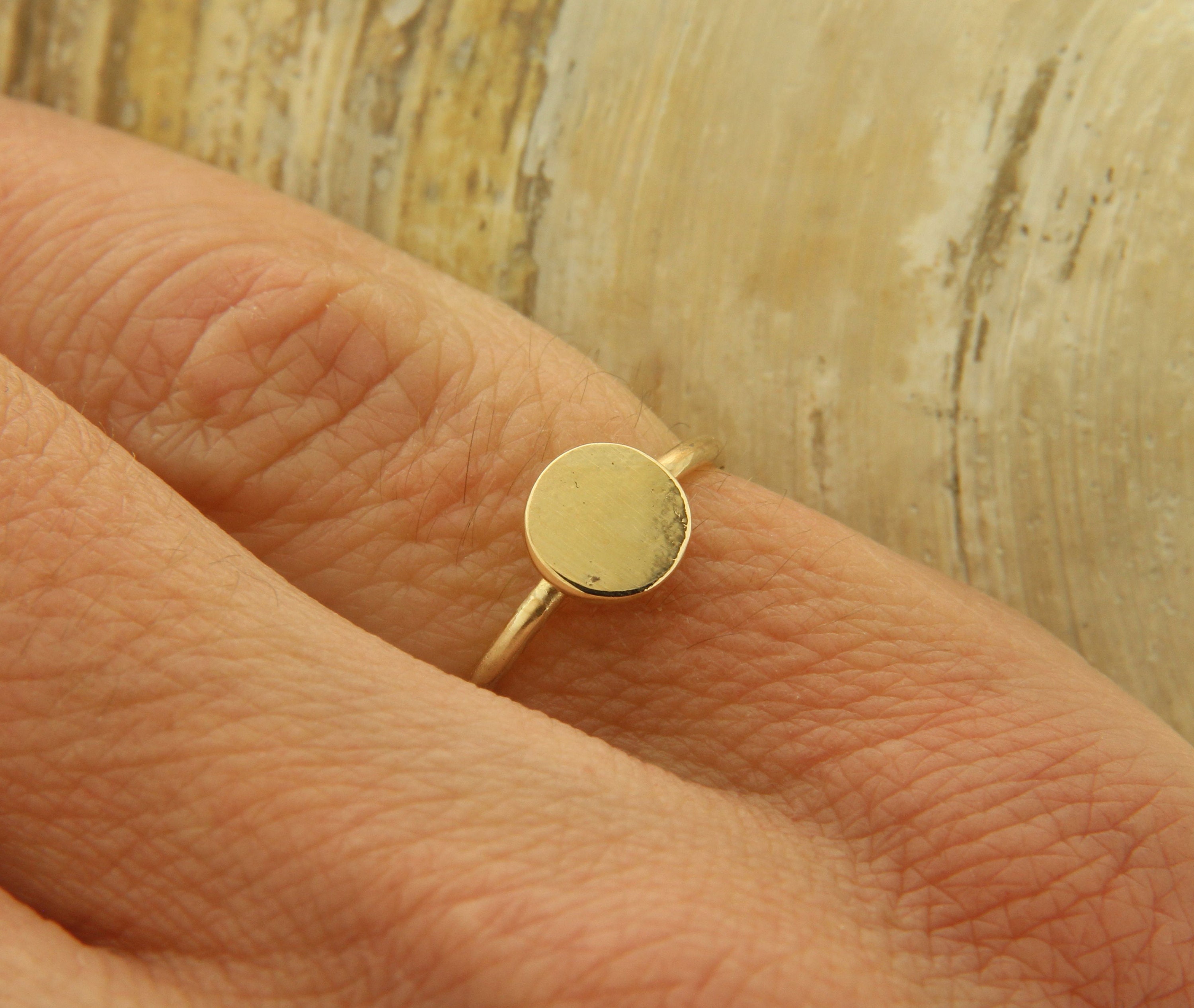 Solid 14k Yellow Gold Disc Ring / Round Minimalist Ring Made Etsy