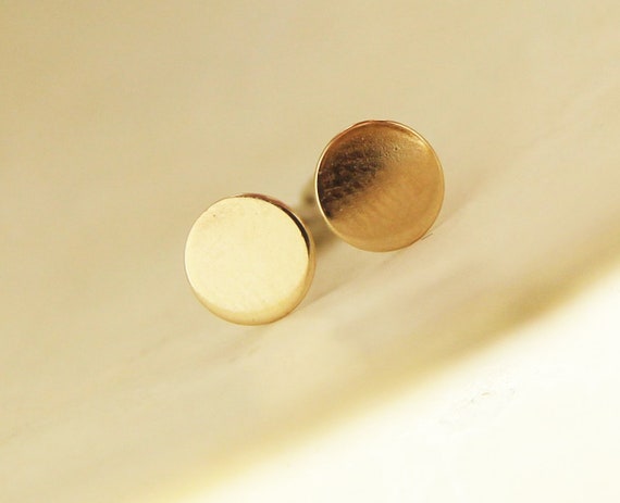 14k Gold Flat Disc Earrings Circle Minimalist Earrings Itsy