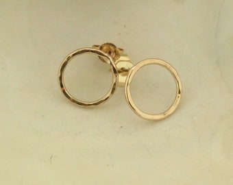 Solid 14k Yellow Gold Round Earrings/ Circle Minimalist Earrings/ Itsy Bitsy Lightweight Statement Earrings/ Tiny Stud Earrings