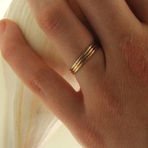 Set of Three Solid 14kt Gold 1 mm  Handmade Wedding Bands / Tri Color Stackable Rings, Stacking Rings/ Thin Wedding Band