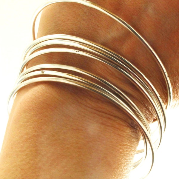 Set of 3 Solid Sterling Silver Handmade Bangles  / 2mm Sterling Bangle Hammered or Polished / Silver Bangle Bracelets