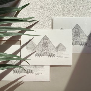 Karte A5 - Der Luchs von Gizeh, Illustration Pyramiden von Ägypten, kleine Karte, um seine Erinnerungen zu teilen.