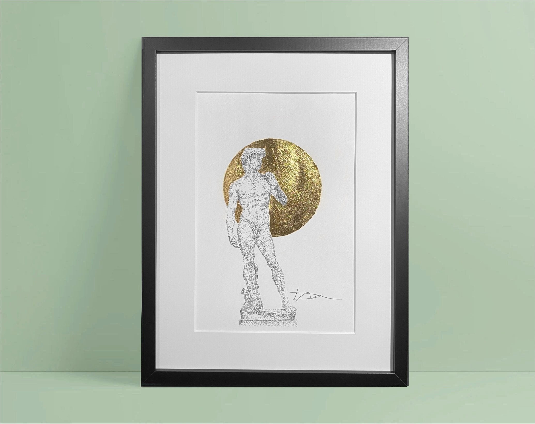 Encadrement d'art - Le David Edition Limitée, Illustration Pointilliste Dorée à La Feuille Dorer.