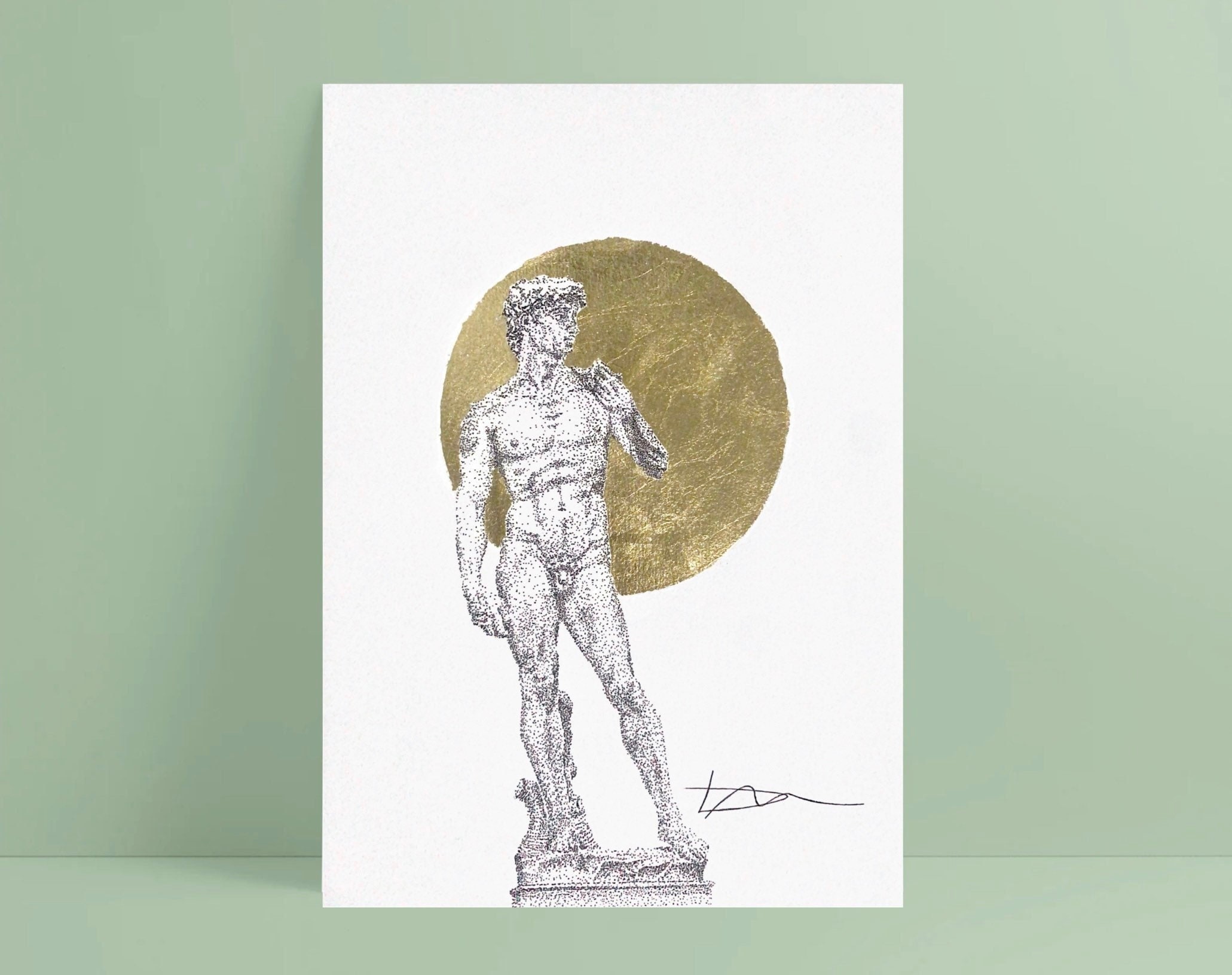 Collection d'art - Le David Edition Limitée, Illustration Statue Encre Noir , Impression Dorée à La 