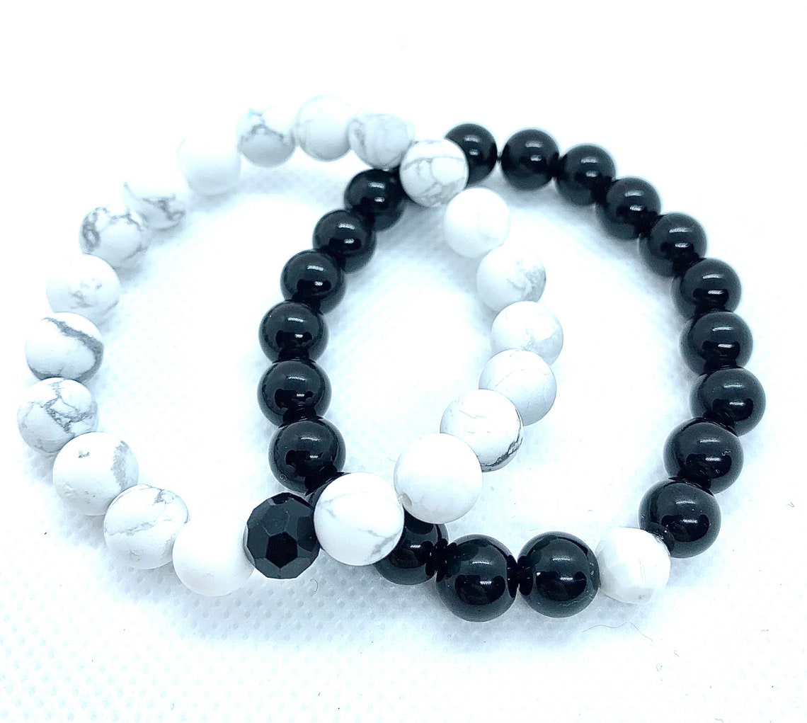 Black and White Stretch Bracelet Set Adjustable Bracelet Etsy