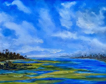 Jupiter Marsh - Landscape Oil Painting, Original Art, Impressionistic, Contemporary Landscape, Fine Art, Wall Painting