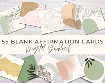 Blank Affirmation Cards Printable Pack of 55 Boho Earthy Color Scheme Organic Shapes