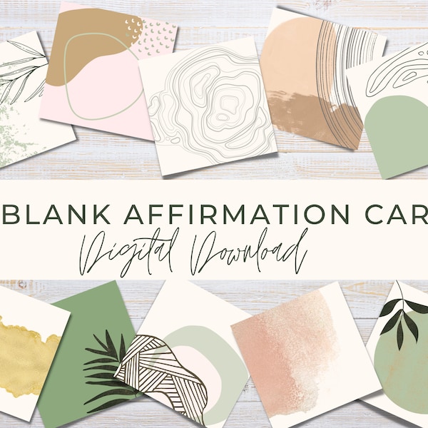 Blank Affirmation Cards Printable Pack of 55 Boho Earthy Color Scheme Organic Shapes