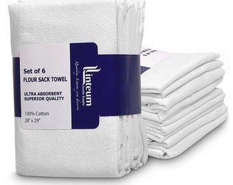 Linteum Textile Supply Classic White Kitchen Flour Sack Towels, Dish Towels, Kitchen Towels, 100% Cotton, Absorbent & Long-Lasting Material