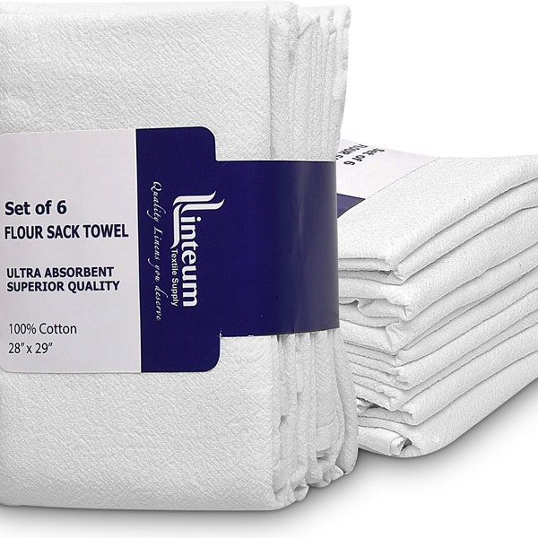 Linteum Textile Supply Classic White Kitchen Flour Sack Towels, Dish Towels, Kitchen Towels, 100% Cotton, Absorbent & Long-Lasting Material