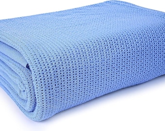 66x90 in,  Hospital Thermal Blanket, 100% Cotton, Breathable Open-Cell Weave Design