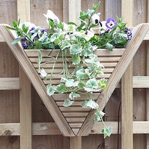 Handmade Unique Quality Wooden Garden Wall Planter Triangle Triangular Treated Timber Hanging Plant Basket Father's Day Birthday Gift image 1