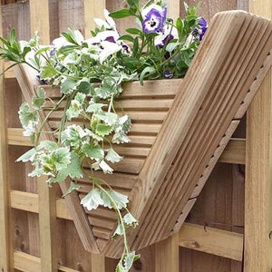 Handmade Unique Quality Wooden Garden Wall Planter Triangle Triangular Treated Timber Hanging Plant Basket Father's Day Birthday Gift image 2