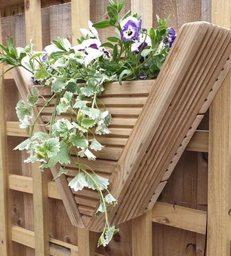 Handmade Unique Quality Wooden Garden Wall Planter Triangle Triangular Treated Timber Hanging Plant Basket Father's Day Birthday Gift image 2
