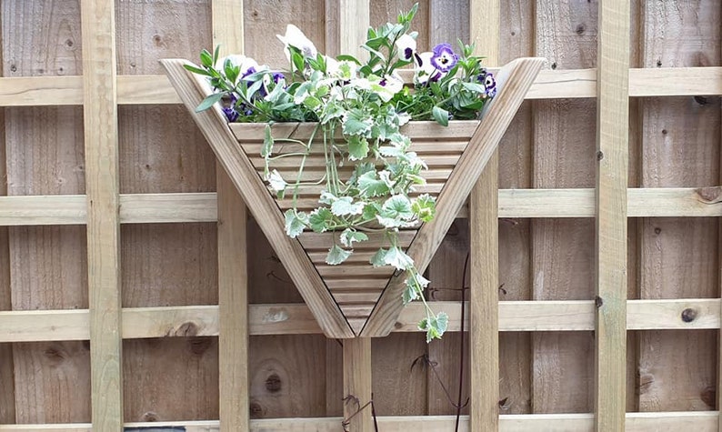Handmade Unique Quality Wooden Garden Wall Planter Triangle Triangular Treated Timber Hanging Plant Basket Father's Day Birthday Gift image 4
