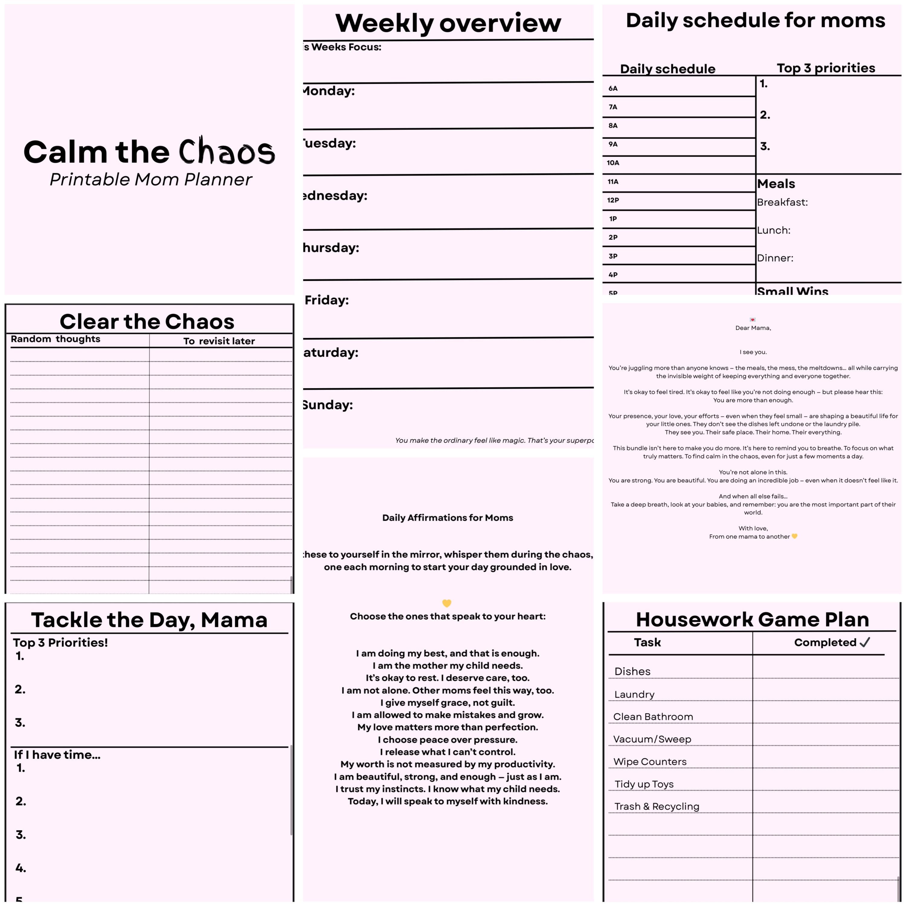 Calm the Chaos – Printable Mom Planner for Overwhelmed Moms | Daily ...