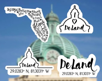 DeLand Sticker Collection | Deland Stickers | DeLand Florida | I love DeLand | Deland Courthouse | DeLand |  Waterbottle | Laptop | Sticker