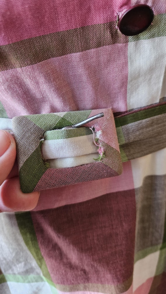 Berry Plaid 1950s Shirt Waist Dress - image 4